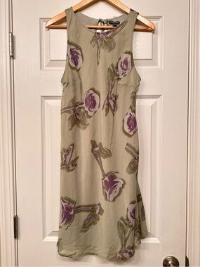wild fable Olive Green Midi Dress with Lavender Floral Print